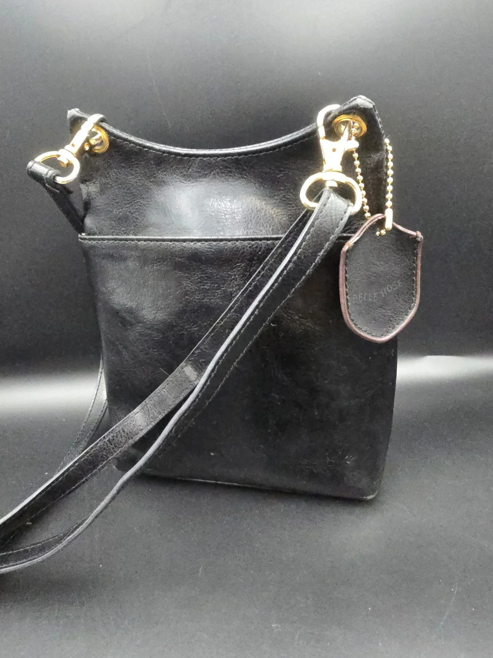 Two-Tone Black & Brown Crossbody Organizer with Gold Hardware